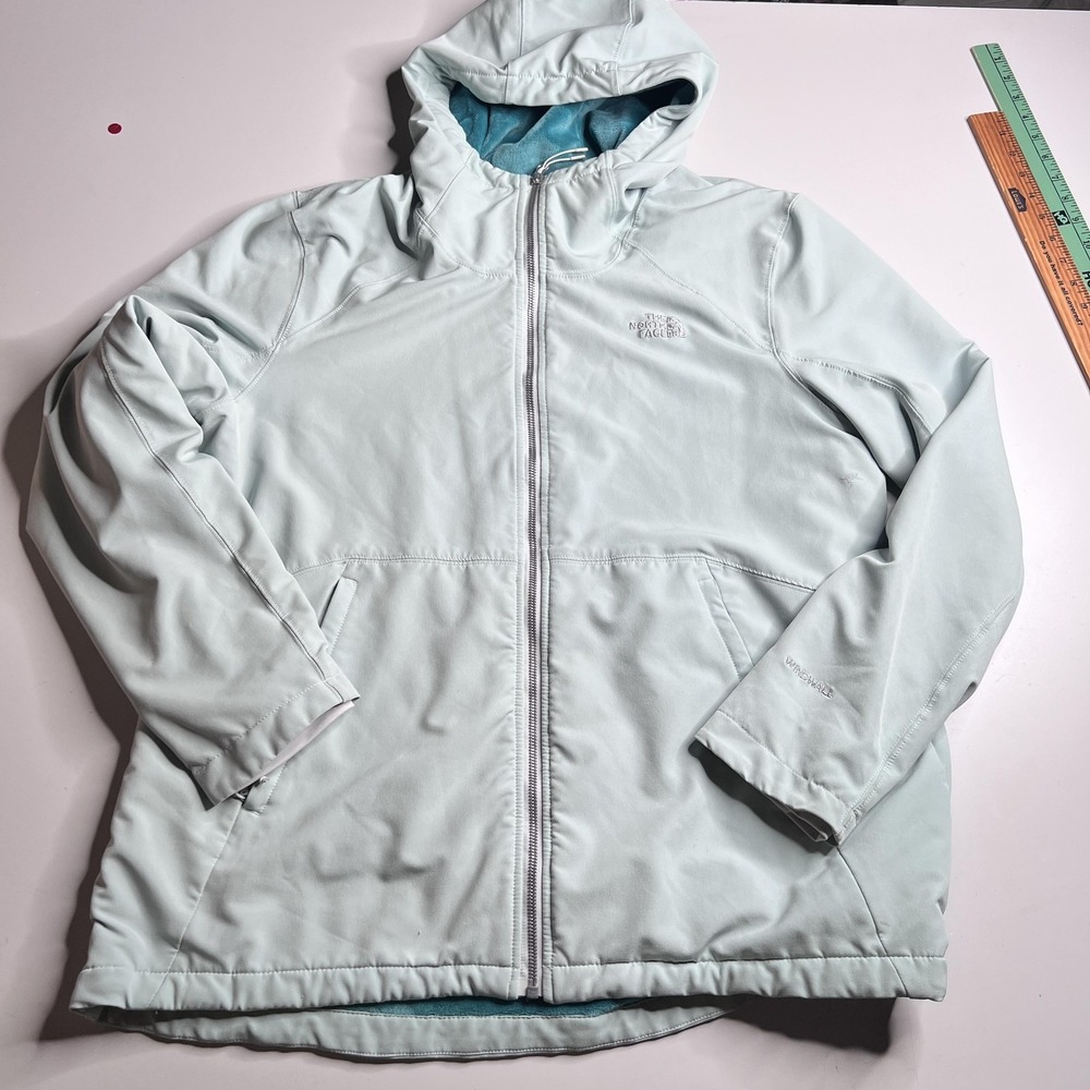 The North Face Jacket Womens‎ 2XL Green Windwall Hooded Softshell Fleece Lined